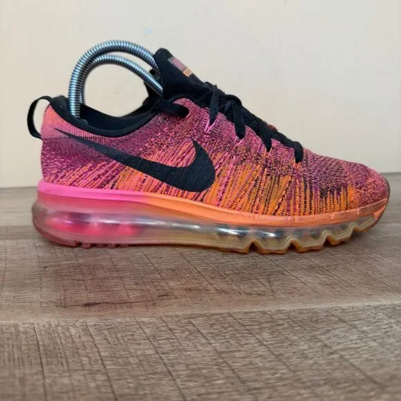 Womens Nike Flyknit Air Max Running Shoes Size 7.5 Pink Orange Black 620659-800 - Picture 3 of 7